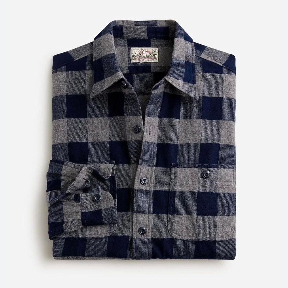 J.Crew Flannel Shirt Mens M Blue Grey Excellent Buffalo Check Mid-Weight BJ498